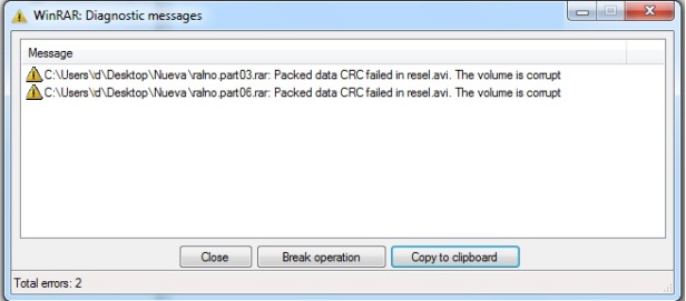 error crc en el fichero codificado contraseña incorrecta